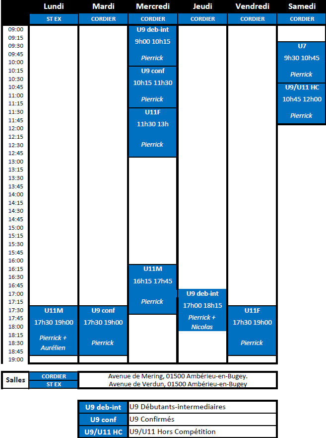 Planning entraînement Ecole de basket 2026-2027